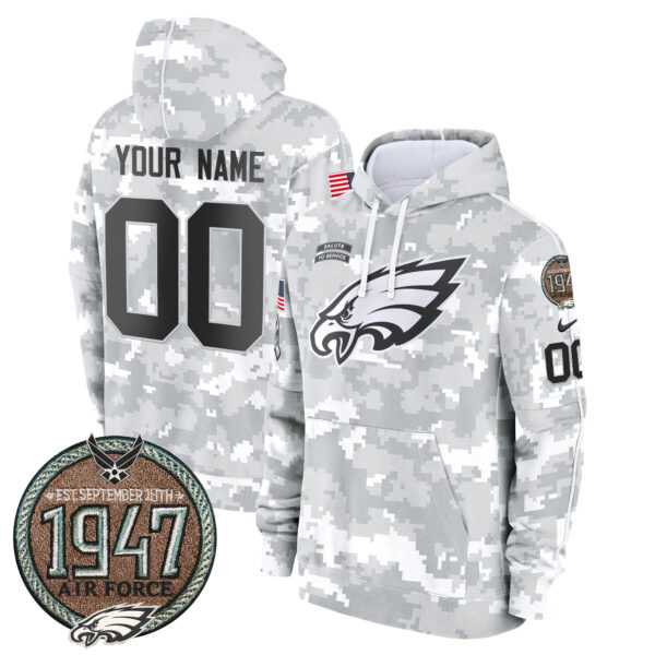 Eagles 2024 Salute to Service Establishment Year Patch Custom Fleece Pullover Hoodie - All Stitched - Image 4