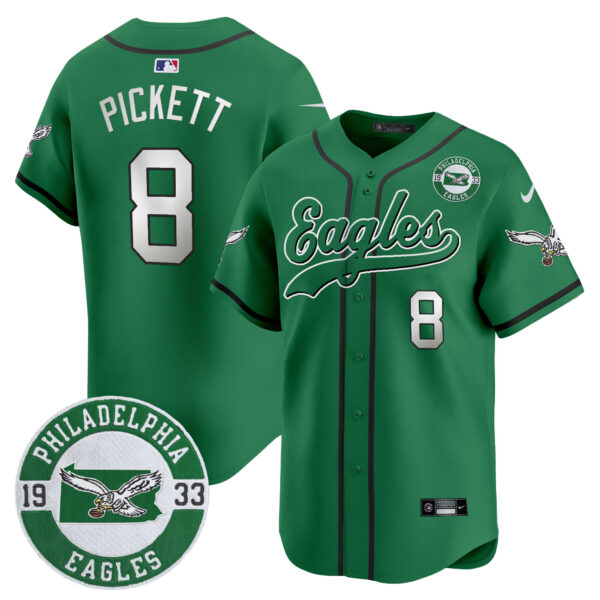 Men's Eagles Est. 1933 Patch Patch Kelly Green Vapor Baseball Jersey - All Stitched - Image 2