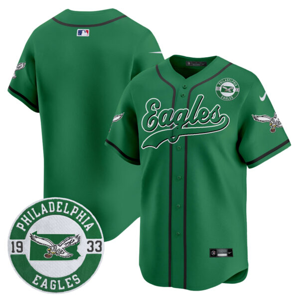 Men's Eagles Est. 1933 Patch Patch Kelly Green Vapor Baseball Jersey - All Stitched - Image 9