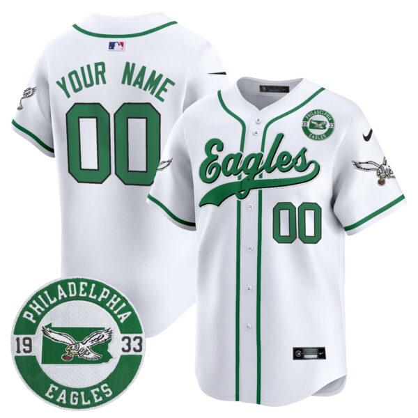 Eagles Est. 1933 Patch Patch Kelly Green Vapor Baseball Custom Jersey - All Stitched - Image 2