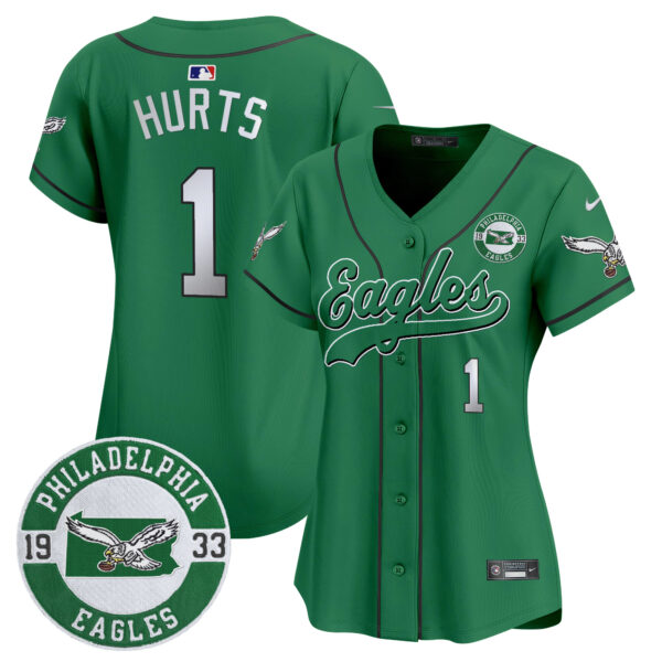 Women's Eagles Est. 1933 Patch Patch Kelly Green Vapor Baseball Jersey - All Stitched - Image 3