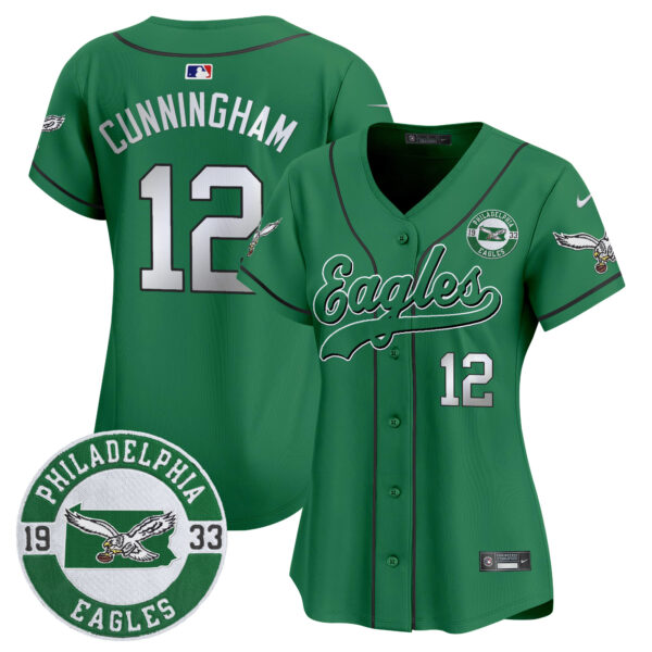 Women's Eagles Est. 1933 Patch Patch Kelly Green Vapor Baseball Jersey - All Stitched - Image 6
