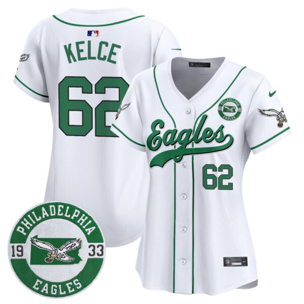 Women's Eagles Est. 1933 Patch Patch Kelly Green Vapor Baseball Jersey - All Stitched - Image 13