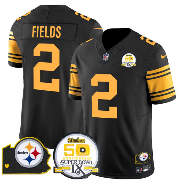 Men's Steelers 50th Anniversary Of Super Bowl IX & Map Patch Vapor Limited Jersey - All Stitched - Image 46