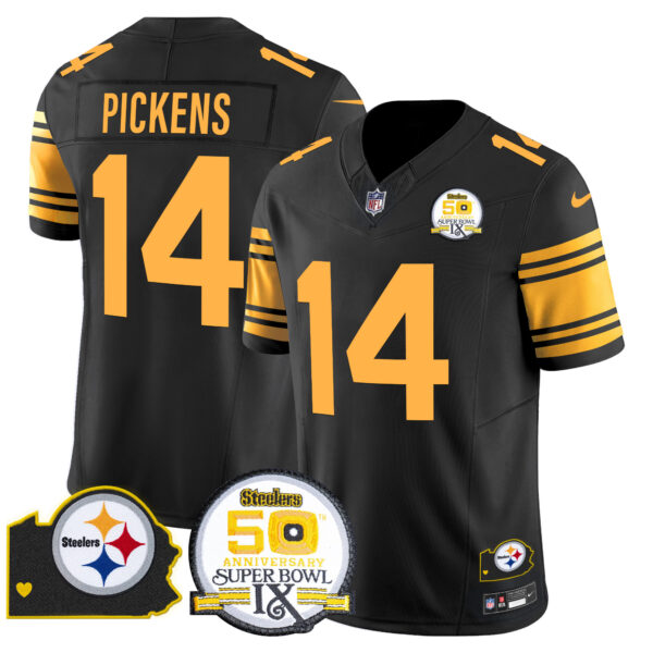 Men's Steelers 50th Anniversary Of Super Bowl IX & Map Patch Vapor Limited Jersey - All Stitched - Image 48