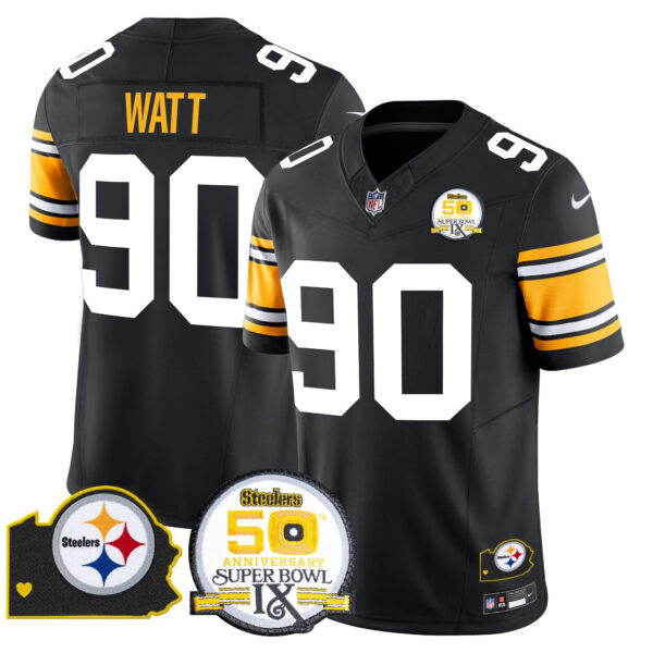Men's Steelers 50th Anniversary Of Super Bowl IX & Map Patch Vapor Limited Jersey - All Stitched - Image 2