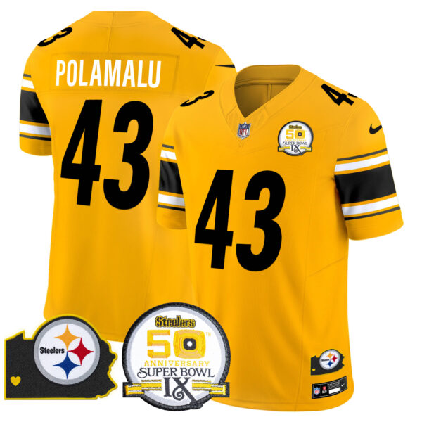 Men's Steelers 50th Anniversary Of Super Bowl IX & Map Patch Vapor Limited Jersey - All Stitched - Image 41