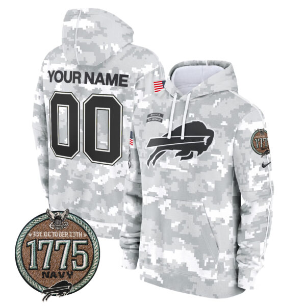 Buffalo Bills 2024 Salute to Service Establishment Year Patch Custom Fleece Pullover Hoodie - All Stitched - Image 3
