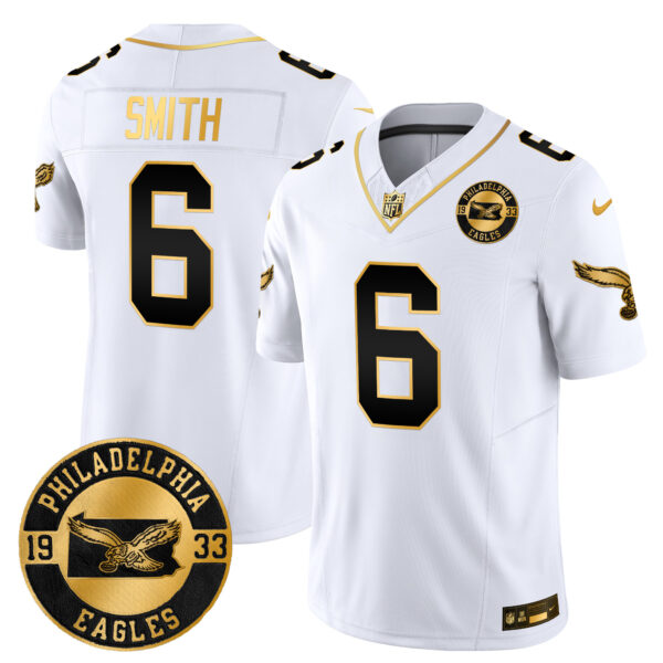 Men's Philadelphia Eagles 2024 Throwback Gold Vapor Limited Jersey - Est. 1933 Patch - All Stitched - Image 14