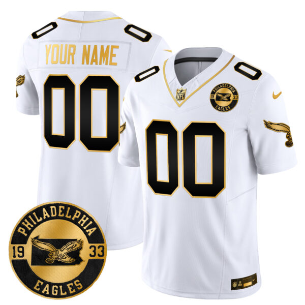 Philadelphia Eagles 2024 Throwback Gold Vapor Limited Custom Jersey - Est. 1933 Patch - All Stitched - Image 2