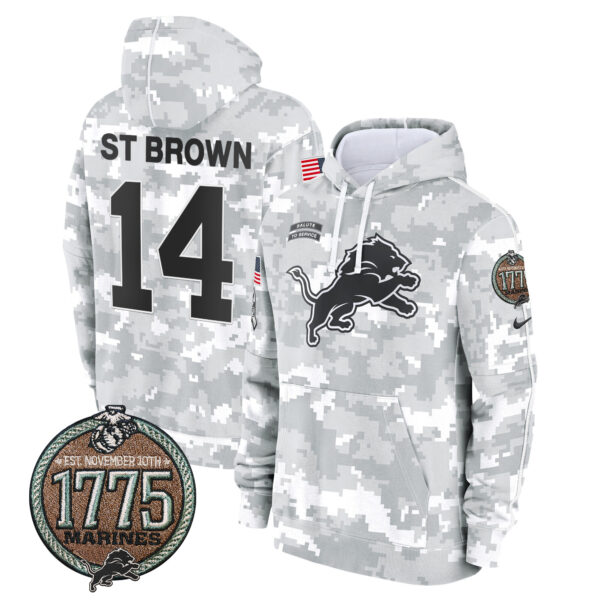 Men's Detroit Lions 2024 Salute to Service Establishment Year Patch Fleece Pullover Hoodie - All Stitched - Image 3