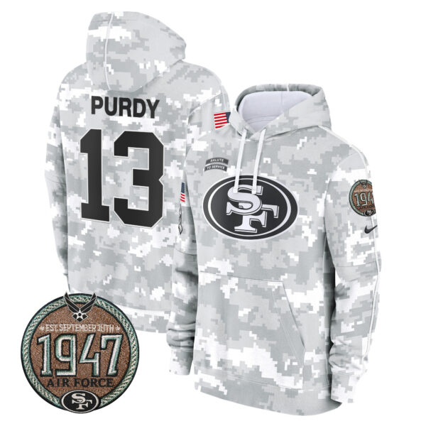 Men's 49ers 2024 Salute to Service Establishment Year Patch Fleece Pullover Hoodie - All Stitched - Image 36