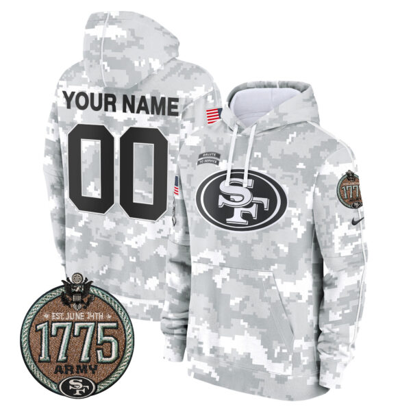 49ers 2024 Salute to Service Establishment Year Patch Custom Fleece Pullover Hoodie - All Stitched - Image 2