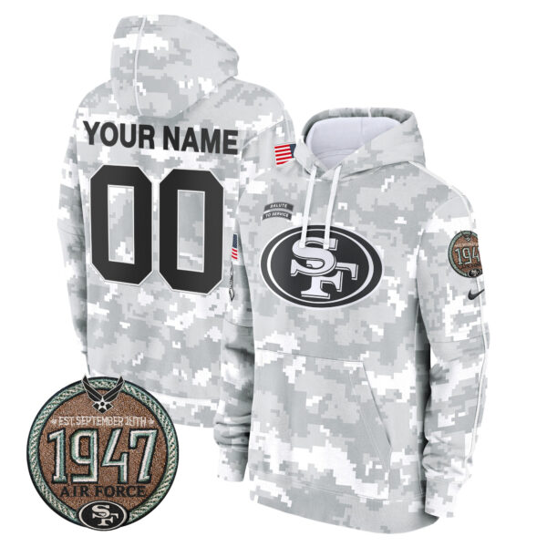49ers 2024 Salute to Service Establishment Year Patch Custom Fleece Pullover Hoodie - All Stitched - Image 4