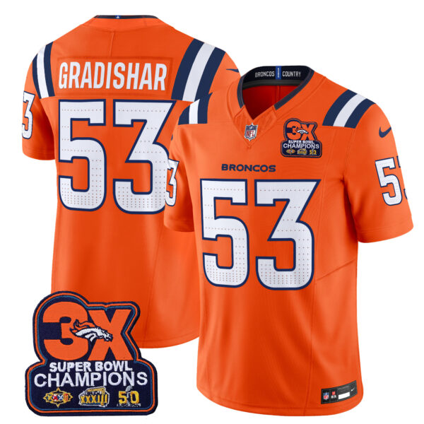 Men's Denver Broncos 3-Time Champions Patch Vapor Limited Jersey V2 - All Stitched - Image 7