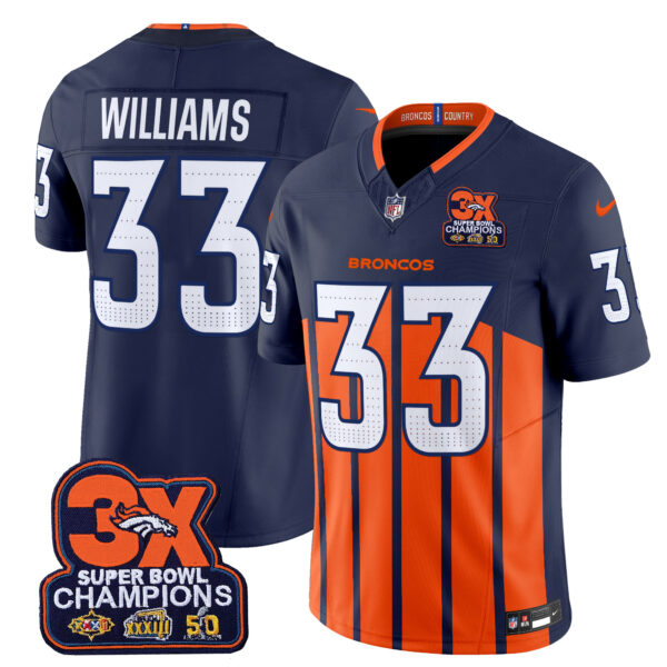 Men's Denver Broncos 3-Time Champions Patch Vapor Limited Jersey V2 - All Stitched - Image 25