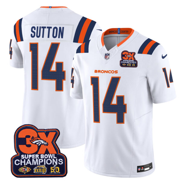 Men's Denver Broncos 3-Time Champions Patch Vapor Limited Jersey V2 - All Stitched - Image 10