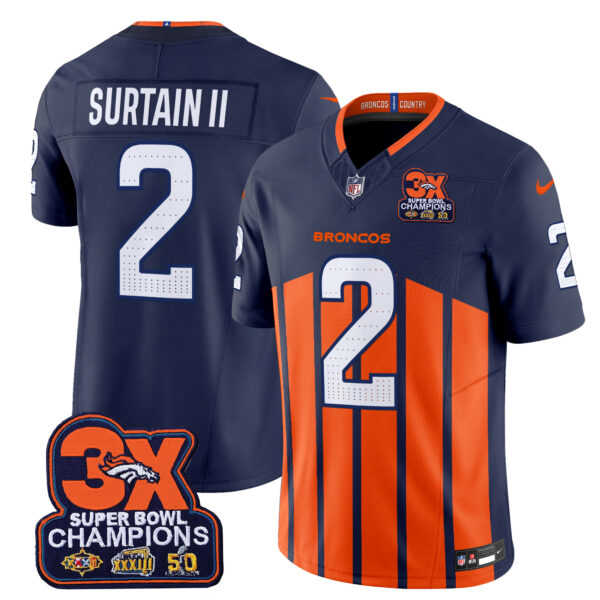Men's Denver Broncos 3-Time Champions Patch Vapor Limited Jersey V2 - All Stitched - Image 23