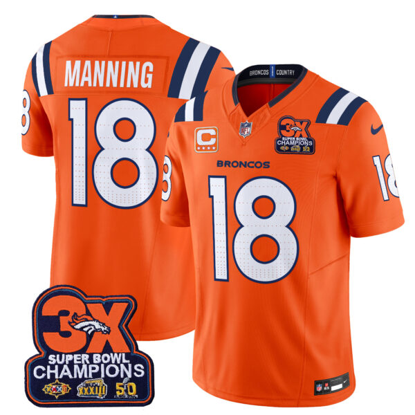 Men's Denver Broncos 3-Time Champions Patch Vapor Limited Jersey V2 - All Stitched - Image 5