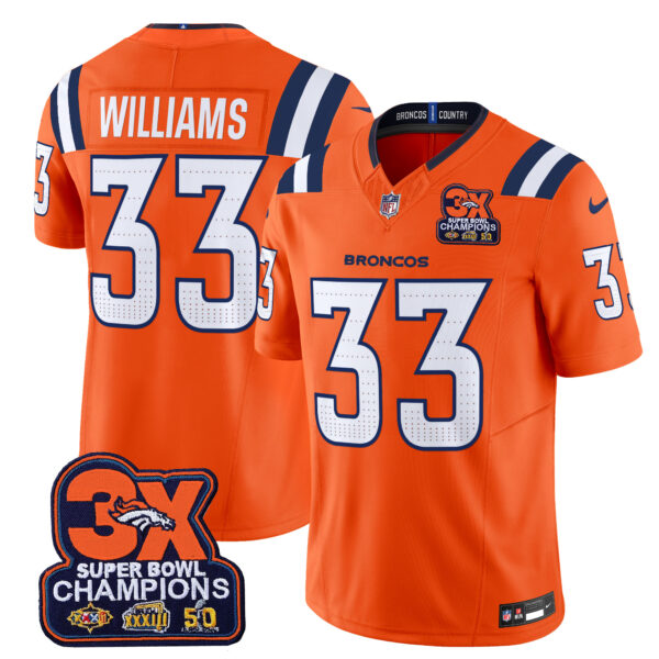 Men's Denver Broncos 3-Time Champions Patch Vapor Limited Jersey V2 - All Stitched - Image 4