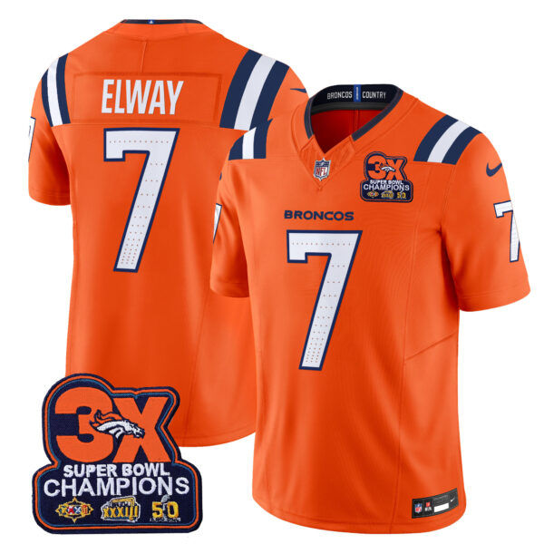 Men's Denver Broncos 3-Time Champions Patch Vapor Limited Jersey V2 - All Stitched - Image 6