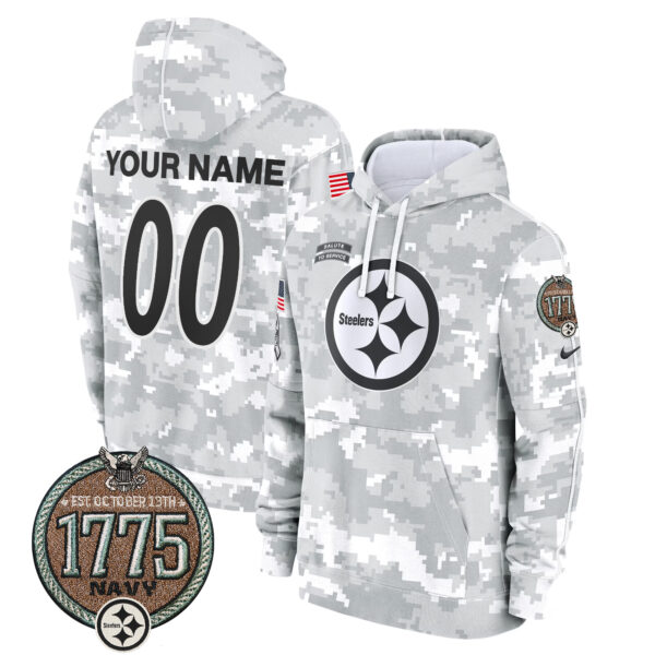Steelers 2024 Salute to Service Establishment Year Patch Custom Fleece Pullover Hoodie - All Stitched - Image 3
