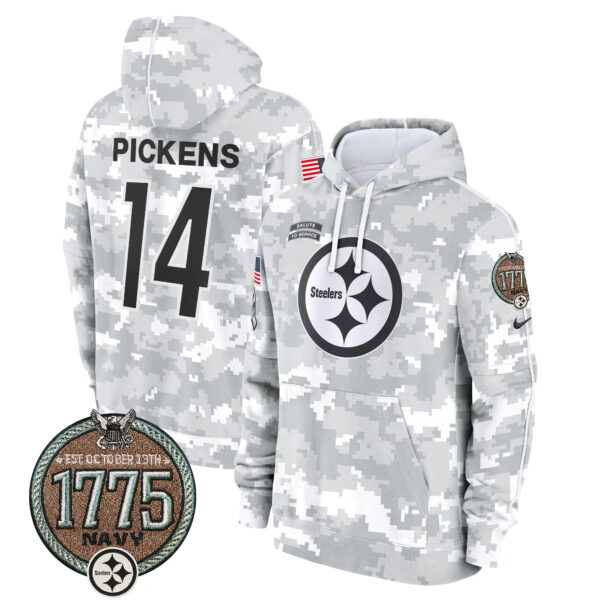 Men's Steelers 2024 Salute to Service Establishment Year Patch Fleece Pullover Hoodie - All Stitched - Image 23