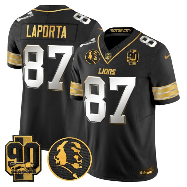 Men's Detroit Lions 2024 90th & John Madden Patch Gold Vapor Limited Jersey - All Stitched - Image 30