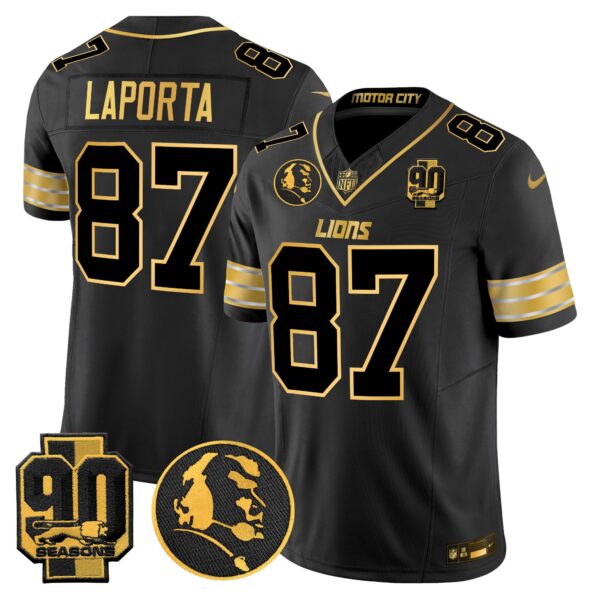 Men's Detroit Lions 2024 90th & John Madden Patch Gold Vapor Limited Jersey - All Stitched - Image 22
