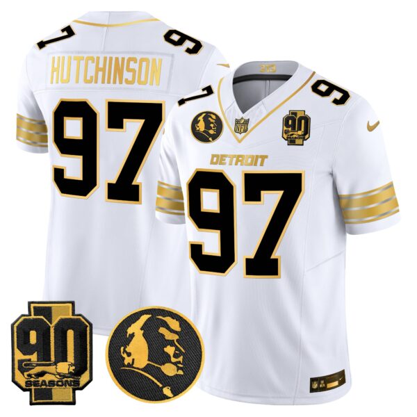 Men's Detroit Lions 2024 90th & John Madden Patch Gold Vapor Limited Jersey - All Stitched - Image 10