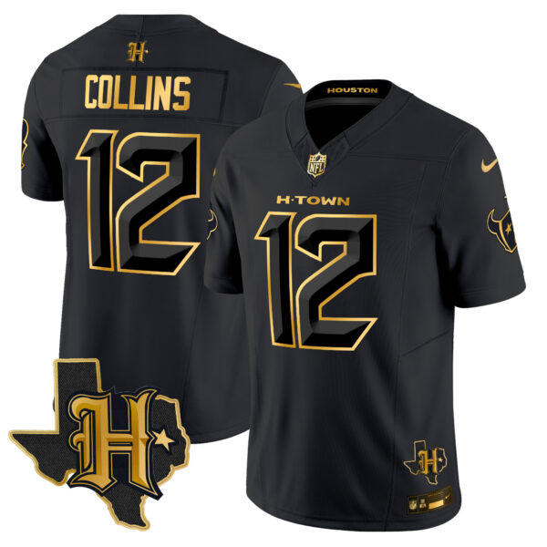 Men's Houston Texans 2024 Texas Patch Gold Vapor Limited Jersey - All Stitched - Image 27
