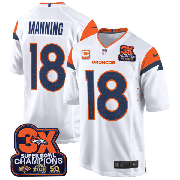 Men's Denver Broncos 3-Time Champions Patch Game Jersey - Al Stitched - Image 37