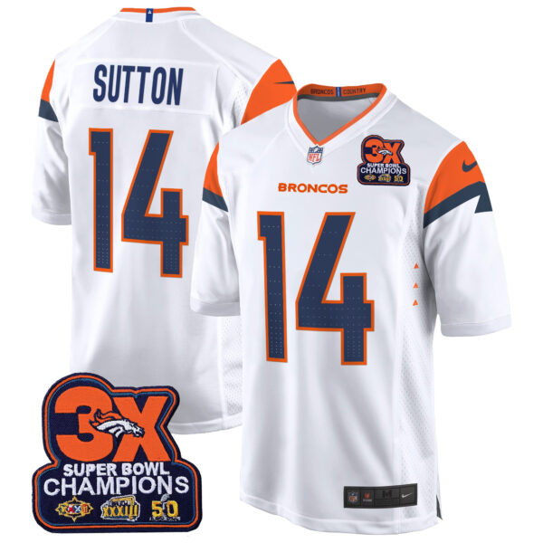 Men's Denver Broncos 3-Time Champions Patch Game Jersey - Al Stitched - Image 35