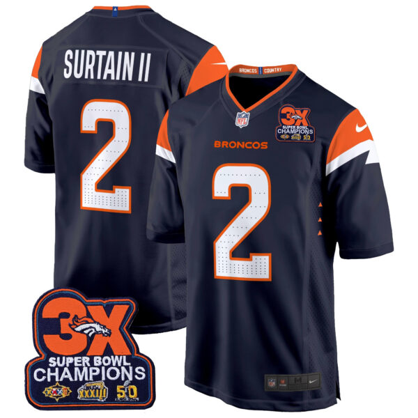 Men's Denver Broncos 3-Time Champions Patch Game Jersey - Al Stitched - Image 26
