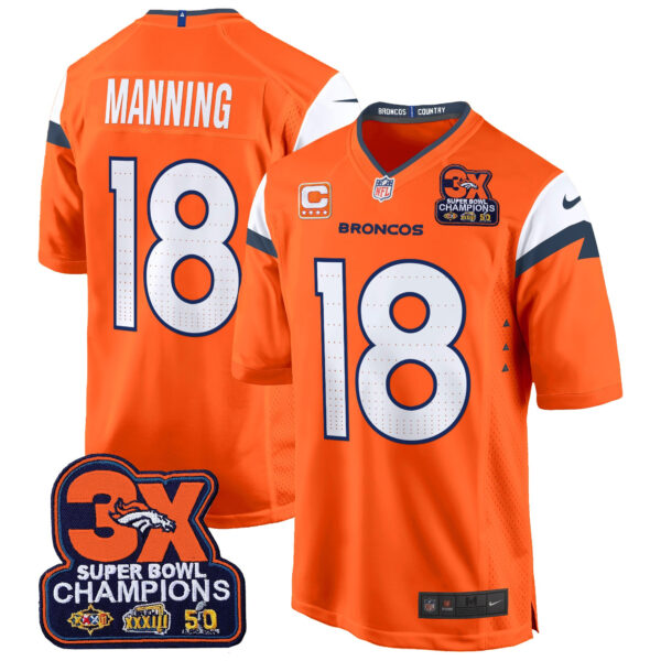 Men's Denver Broncos 3-Time Champions Patch Game Jersey - Al Stitched - Image 5