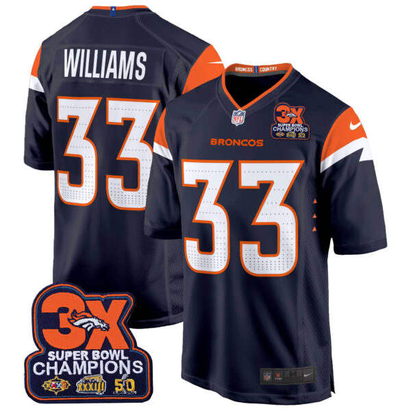 Men's Denver Broncos 3-Time Champions Patch Game Jersey - Al Stitched - Image 28