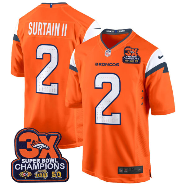 Men's Denver Broncos 3-Time Champions Patch Game Jersey - Al Stitched - Image 2