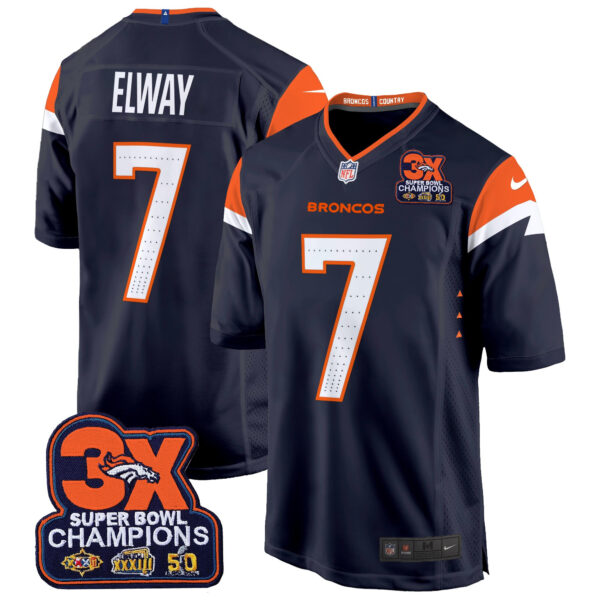 Men's Denver Broncos 3-Time Champions Patch Game Jersey - Al Stitched - Image 30