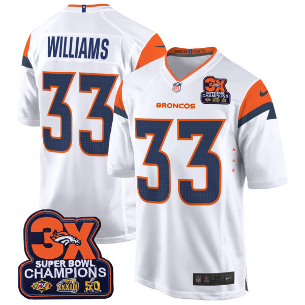 Men's Denver Broncos 3-Time Champions Patch Game Jersey - Al Stitched - Image 36