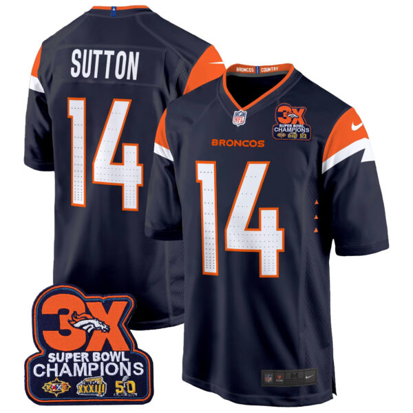 Men's Denver Broncos 3-Time Champions Patch Game Jersey - Al Stitched - Image 27