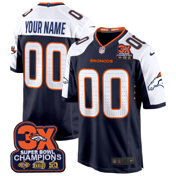 Denver Broncos 3-Time Champions Patch Game Custom Jersey - Al Stitched - Image 2