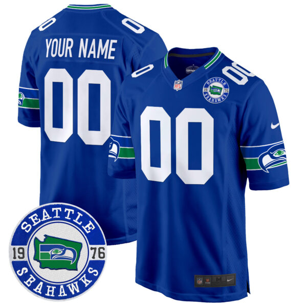 Seahawks Throwback Est. 1976 Patch Game Custom Jersey - All Stitched - Image 3