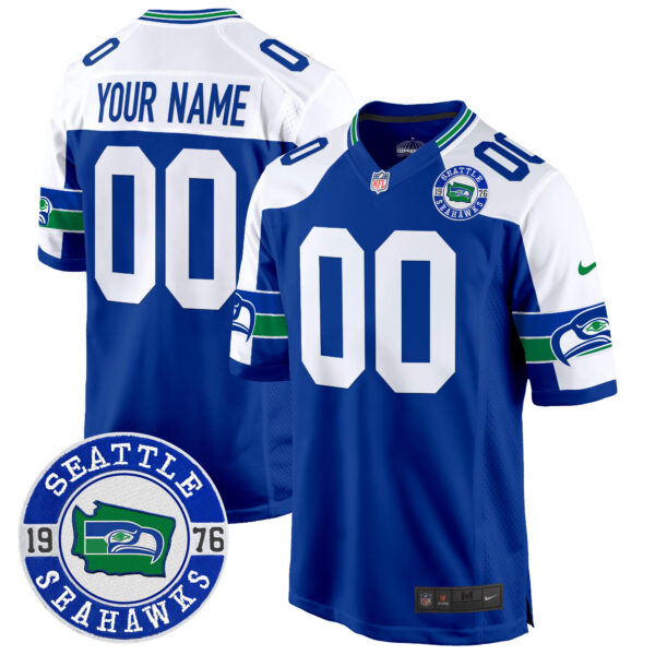 Seahawks Throwback Est. 1976 Patch Game Custom Jersey - All Stitched - Image 2