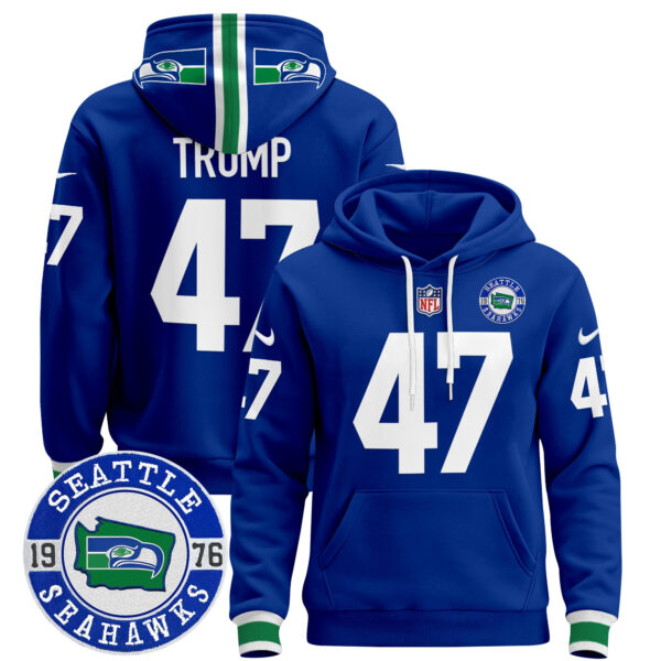 Men's Seahawks Throwback Est. 1976 Patch Pullover Hoodie - All Stitched - Image 26