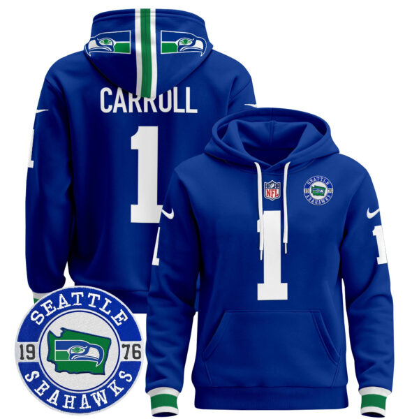 Men's Seahawks Throwback Est. 1976 Patch Pullover Hoodie - All Stitched - Image 19