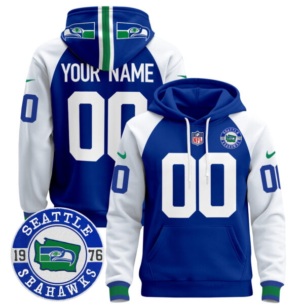 Seahawks Throwback Est. 1976 Patch Custom Pullover Hoodie - All Stitched - Image 2