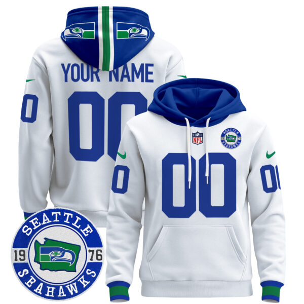 Seahawks Throwback Est. 1976 Patch Custom Pullover Hoodie - All Stitched - Image 4