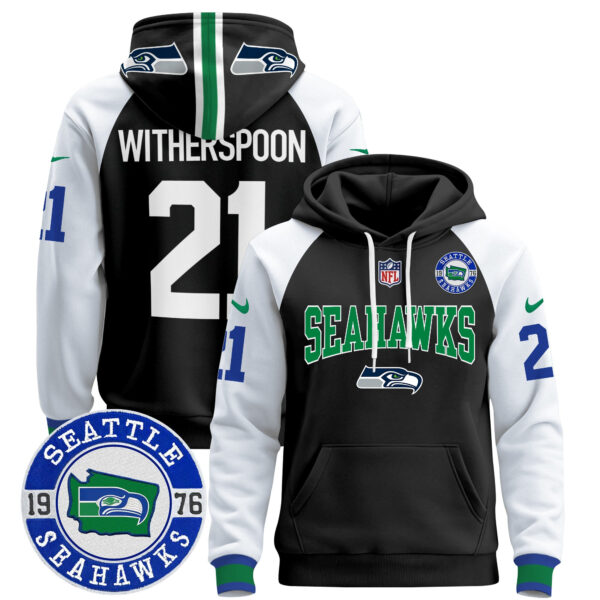 Men's Seahawks Throwback Est. 1976 Patch Pullover Hoodie V2 - All Stitched - Image 3