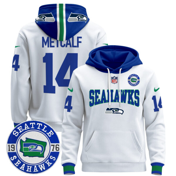Men's Seahawks Throwback Est. 1976 Patch Pullover Hoodie V2 - All Stitched - Image 32