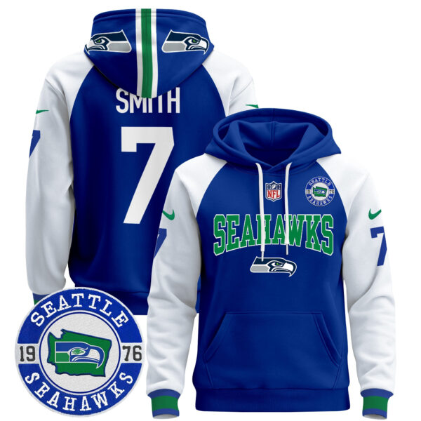 Men's Seahawks Throwback Est. 1976 Patch Pullover Hoodie V2 - All Stitched - Image 13